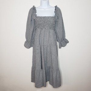 R. Vivimos Sz S (4/6) Cottage Core Gingham Off-Shoulder Tiered Midi Dress (116)